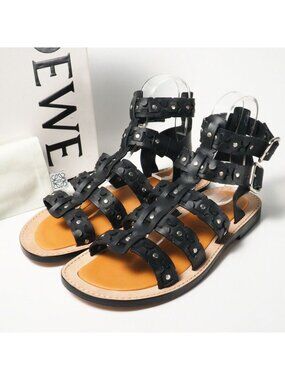 Loewe Sandals Size 43 Gladiator Shoes Leather Black
